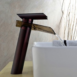 Oil Rubbed Bronze Waterfall Bathroom Sink Faucet With Glass Spout