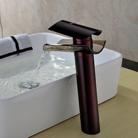 Oil Rubbed Bronze Waterfall Bathroom Sink Faucet With Glass Spout