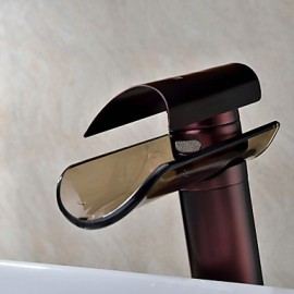 Oil Rubbed Bronze Waterfall Bathroom Sink Faucet With Glass Spout