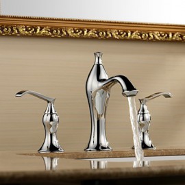 Solid Brass Chrome Finish Two Handles Widespread Bathroom Sink Faucet