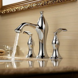 Solid Brass Chrome Finish Two Handles Widespread Bathroom Sink Faucet