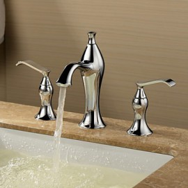 Solid Brass Chrome Finish Two Handles Widespread Bathroom Sink Faucet