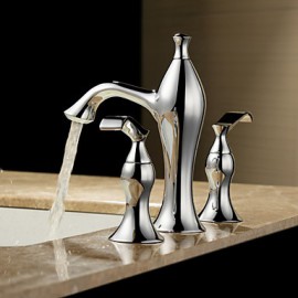Solid Brass Chrome Finish Two Handles Widespread Bathroom Sink Faucet