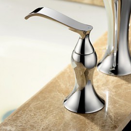 Solid Brass Chrome Finish Two Handles Widespread Bathroom Sink Faucet