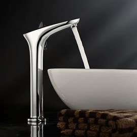 Solid Brass Single Handle Centerset Bathroom Sink Faucet(Tall)-Chrome Finish
