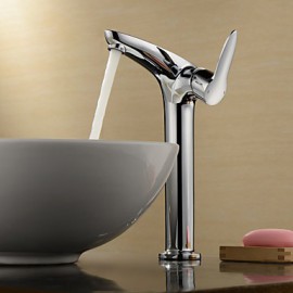 Solid Brass Single Handle Centerset Bathroom Sink Faucet(Tall)-Chrome Finish