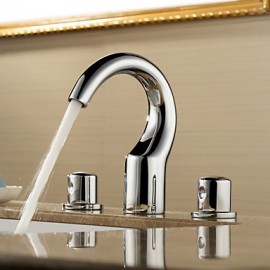 Two Handles Widespread Solid Brass Chrome Finish Bathroom Sink Faucet