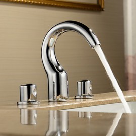 Two Handles Widespread Solid Brass Chrome Finish Bathroom Sink Faucet