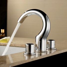 Two Handles Widespread Solid Brass Chrome Finish Bathroom Sink Faucet