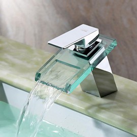 Waterfall Bathroom Sink Faucet With Glass Spout(Chrome Finish)