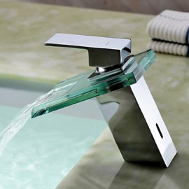 Waterfall Bathroom Sink Faucet With Glass Spout(Chrome Finish)