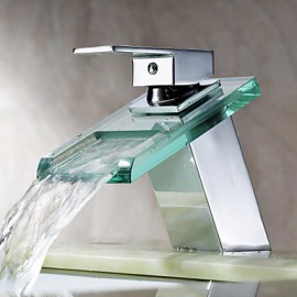 Waterfall Bathroom Sink Faucet With Glass Spout(Chrome Finish)