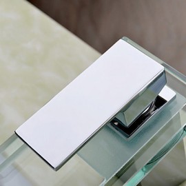 Waterfall Bathroom Sink Faucet With Glass Spout(Chrome Finish)