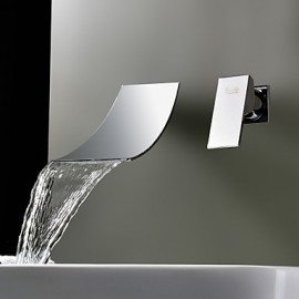 Waterfall Widespread Contemporary Bathroom Sink Faucet (Chrome Finish)