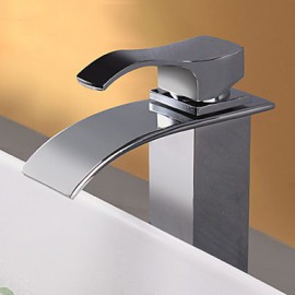 Stainless Steel Water Fall Contemporary Chrome Finish Bathroom Sink Faucet