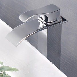 Stainless Steel Water Fall Contemporary Chrome Finish Bathroom Sink Faucet