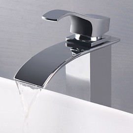 Stainless Steel Water Fall Contemporary Chrome Finish Bathroom Sink Faucet