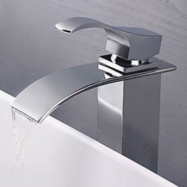Stainless Steel Water Fall Contemporary Chrome Finish Bathroom Sink Faucet