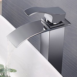 Stainless Steel Water Fall Contemporary Chrome Finish Bathroom Sink Faucet