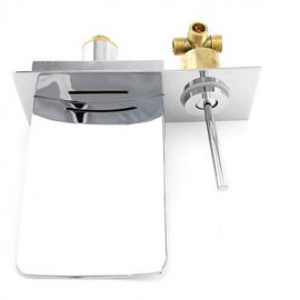 Stylish Chrome Finish Waterfall Wall Mount Bathroom Sink Faucet - Silver