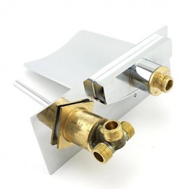 Stylish Chrome Finish Waterfall Wall Mount Bathroom Sink Faucet - Silver