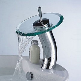 Stylish Glass Vessel Waterfall Faucet - Silver + Translucent Green