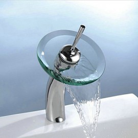 Stylish Glass Vessel Waterfall Faucet - Silver + Translucent Green