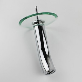 Stylish Glass Vessel Waterfall Faucet - Silver + Translucent Green