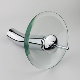 Stylish Glass Vessel Waterfall Faucet - Silver + Translucent Green