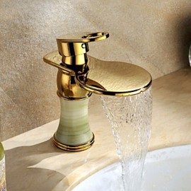 Ti- Pvd Gold Single Handle Widespread Waterfall Copper Bathroom Faucet Deck Mount Bathtub Kitchen Sink Lavatory Faucet