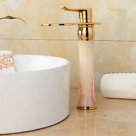 Ti-Pvd Finish Jade Brass Waterfall Golden Bathroom Sink Faucet