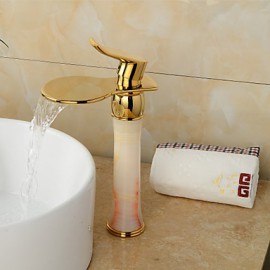 Ti-Pvd Finish Jade Brass Waterfall Golden Bathroom Sink Faucet