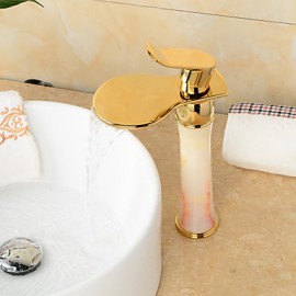 Ti-Pvd Finish Jade Brass Waterfall Golden Bathroom Sink Faucet