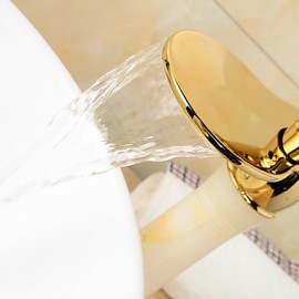 Ti-Pvd Finish Jade Brass Waterfall Golden Bathroom Sink Faucet