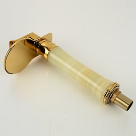 Ti-Pvd Finish Jade Brass Waterfall Golden Bathroom Sink Faucet