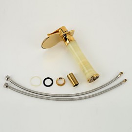 Ti-Pvd Finish Jade Brass Waterfall Golden Bathroom Sink Faucet