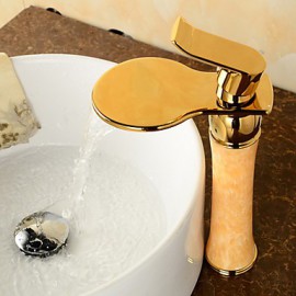 Ti-Pvd Finish Jade Brass Waterfall Golden Bathroom Sink Faucet