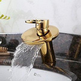 Ti-Pvd Finish Solid Brass Waterfall Golden Bathroom Sink Faucet