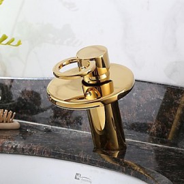 Ti-Pvd Finish Solid Brass Waterfall Golden Bathroom Sink Faucet
