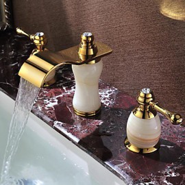 Ti-Pvd Golden Waterfall Basin Faucet Vessel Double Handle Bathroom Mixer Tap Basin Sink Faucet
