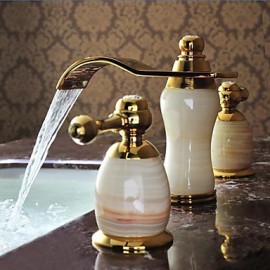 Ti-Pvd Golden Waterfall Basin Faucet Vessel Double Handle Bathroom Mixer Tap Basin Sink Faucet