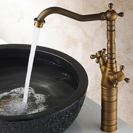 Traditional Two Handles Antique Brass Finish Bathroom Sink Faucet