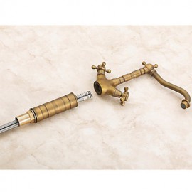 Traditional Two Handles Antique Brass Finish Bathroom Sink Faucet