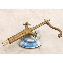 Traditional Two Handles Antique Brass Finish Bathroom Sink Faucet