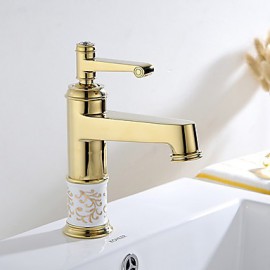 Transitional Gloden Brass Hot And Cold Single Handle Bathroom Sink Faucet Basin Mixer