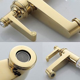 Transitional Gloden Brass Hot And Cold Single Handle Bathroom Sink Faucet Basin Mixer