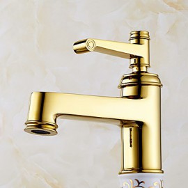Transitional Gloden Brass Hot And Cold Single Handle Tall Bathroom Sink Faucet Basin Mixer