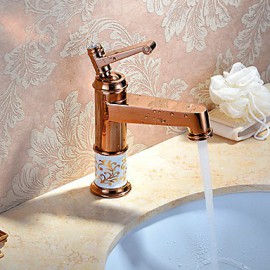 Transitional Rose Gold Brass Hot And Cold Single Handle Bathroom Sink Faucet Basin Mixer