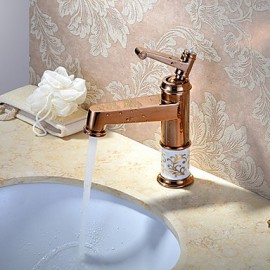 Transitional Rose Gold Brass Hot And Cold Single Handle Bathroom Sink Faucet Basin Mixer