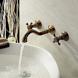Two Handle Wall Mount Antique Inspired Solid Brass Bathroom Sink Faucet